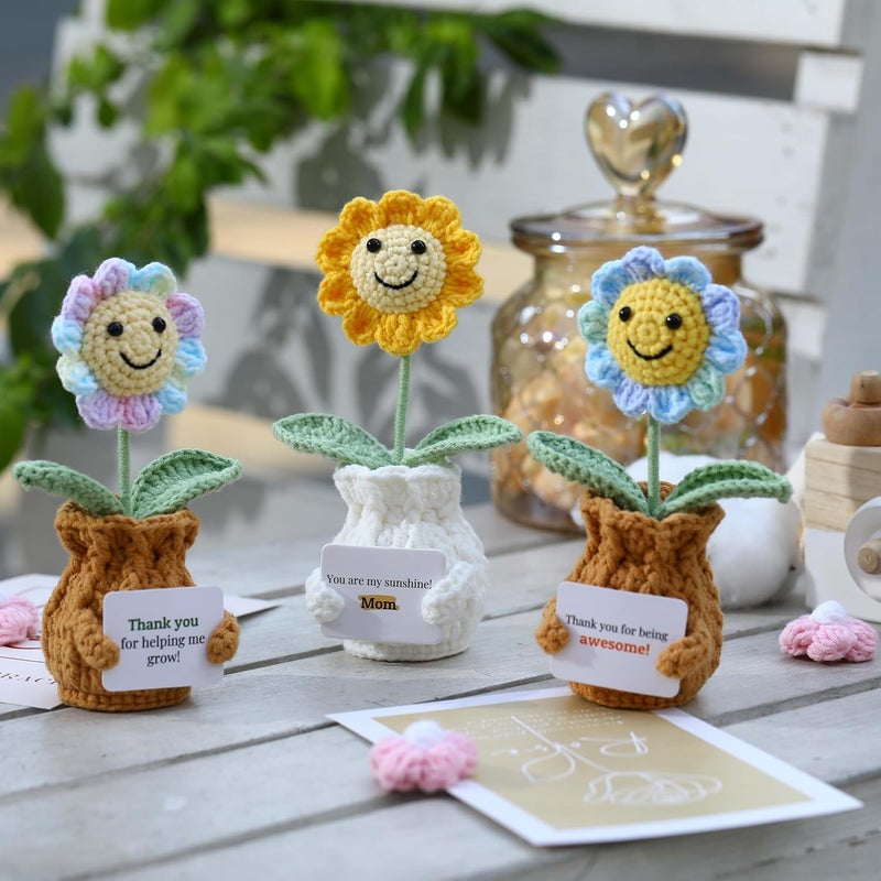 YOOJEE Teacher Appreciation Christmas Thanksgiving Graduation Gift Thank You for Helping Me Grow! Handmade Positive Sunflower Crochet Gifts for Women Last Day of School Gift for Teacher from Student - Image 3
